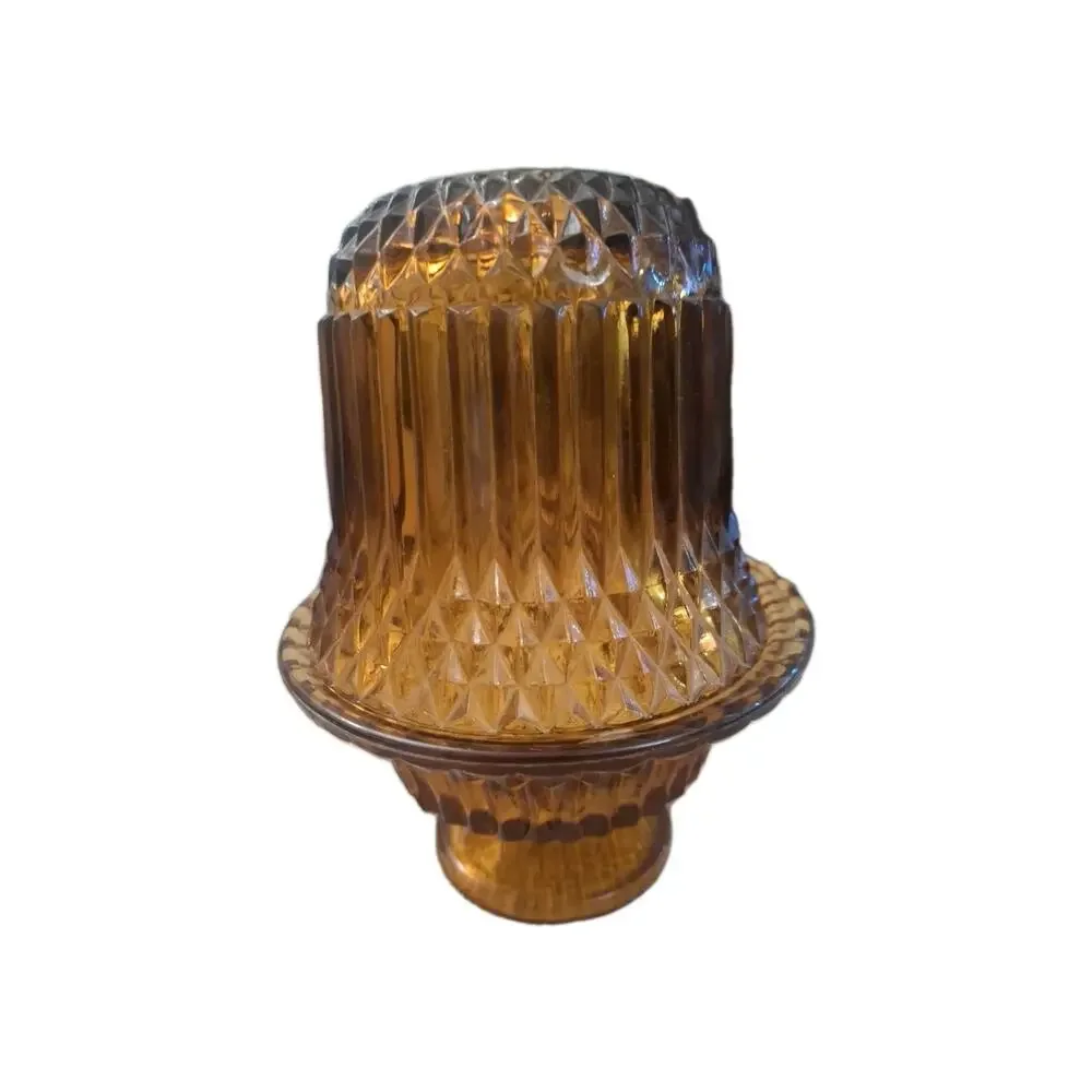 Vintage MCM Indiana Glass Diamond Point Golden Amber Fairy Lamp